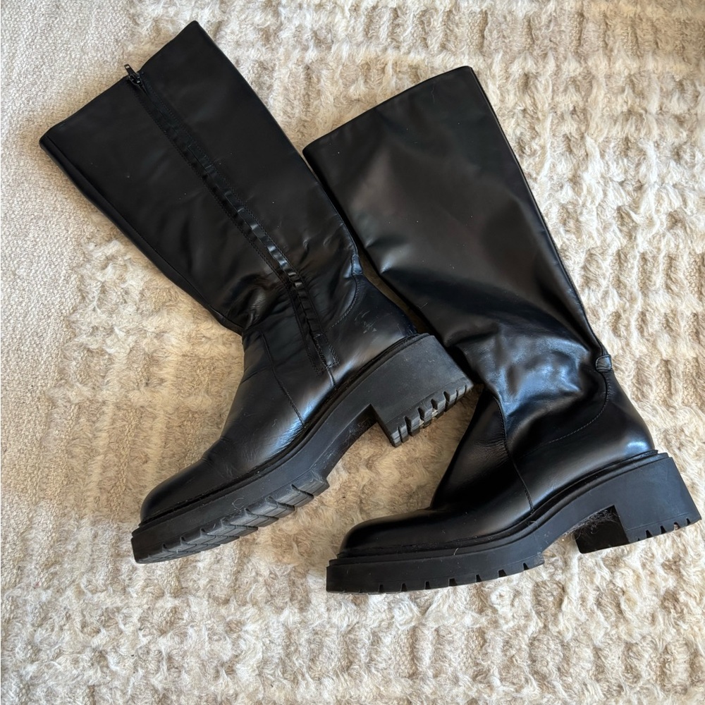 Zara Leather Black Women's Knee-High Boots - Picture 2 of 10